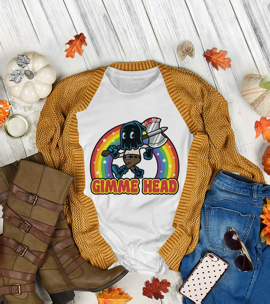 Gimme Head Colorful Hooded Figure with Bloody Axe and Rainbow T-Shirt