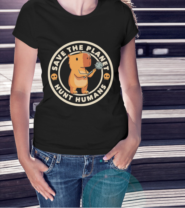 Save The Planet Hunt Humans Cute Bear With Caveman Club T-Shirt