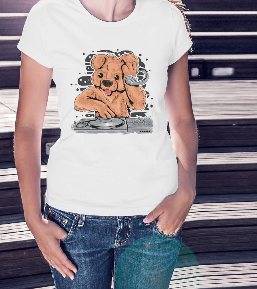DJ Teedy Bear Mixing Beats With Headphones T-Shirt