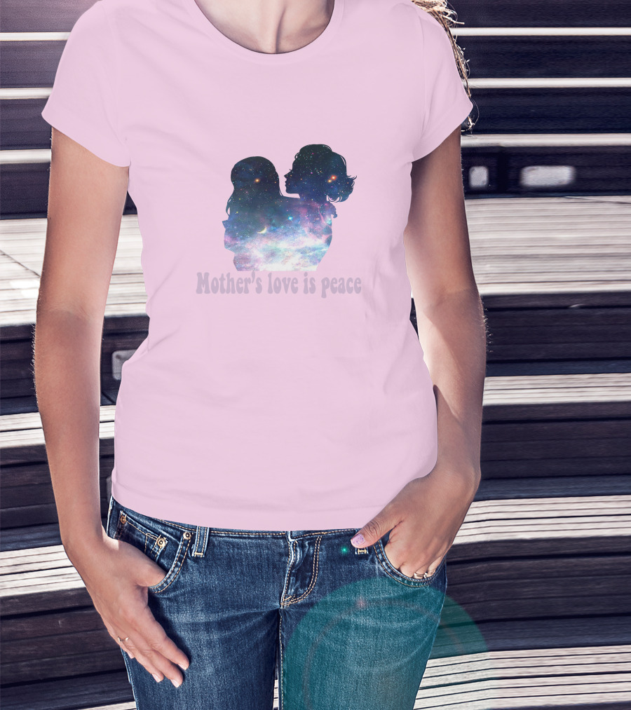 Mother's Love Is Peace Cosmic Silhouette On Pink Background T-Shirt