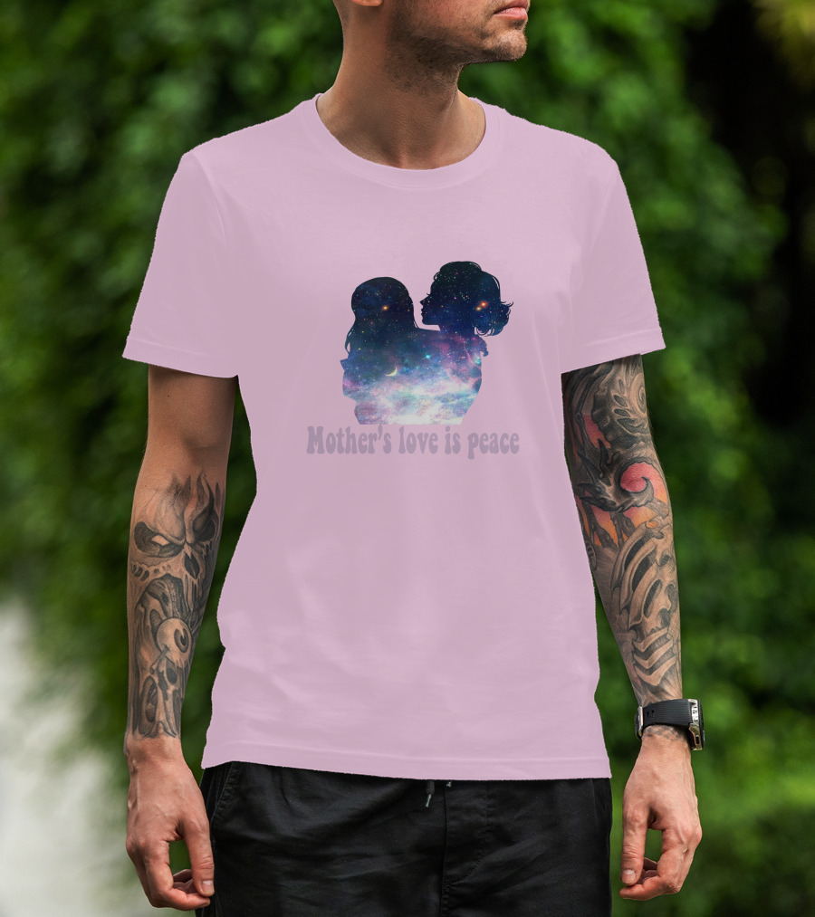 Mother's Love Is Peace Cosmic Silhouette On Pink Background T-Shirt