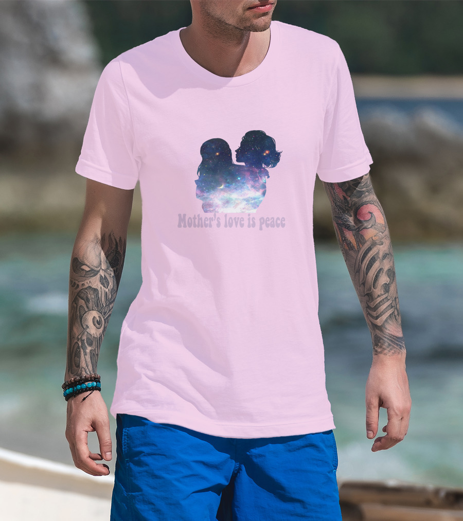 Mother's Love Is Peace Cosmic Silhouette On Pink Background T-Shirt