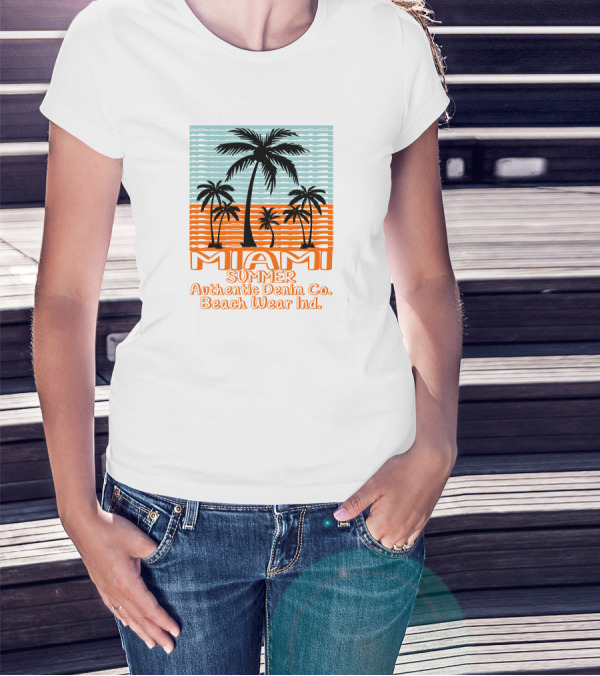 MIAMI SUMMER Authentic Denim Co. Beach Wear Ind T-Shirt