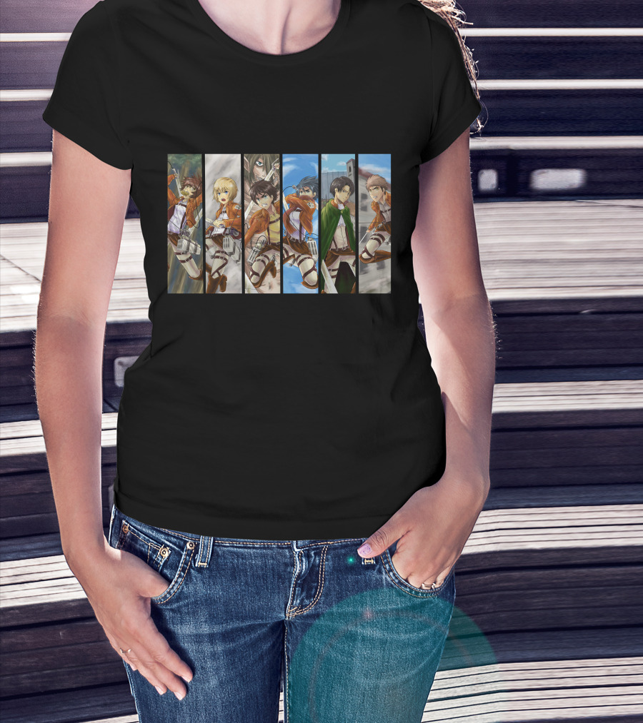 Scout Regiment Levi Team Attack Titan Anime Series Characters Panel T-Shirt
