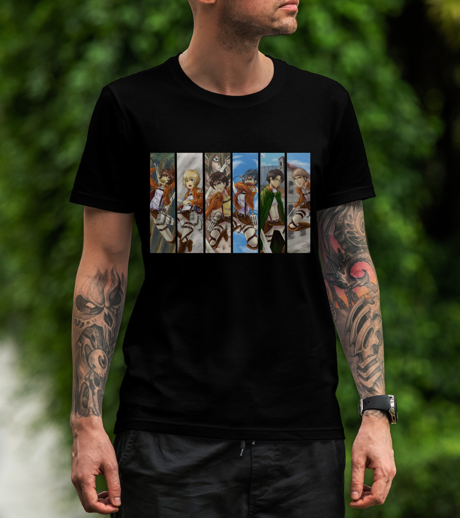 Scout Regiment Levi Team Attack Titan Anime Series Characters Panel T-Shirt