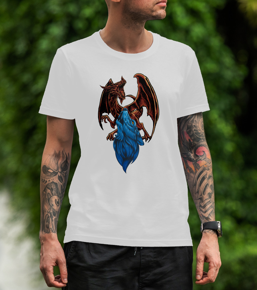 DRAGON Red And Blue Mythical Creature T-Shirt