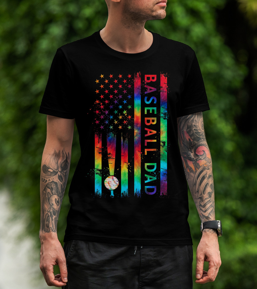 American Flag Tie Dye Baseball Dad Pride Team T-Shirt