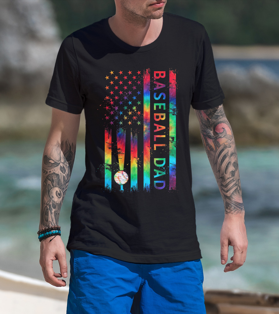 American Flag Tie Dye Baseball Dad Pride Team T-Shirt