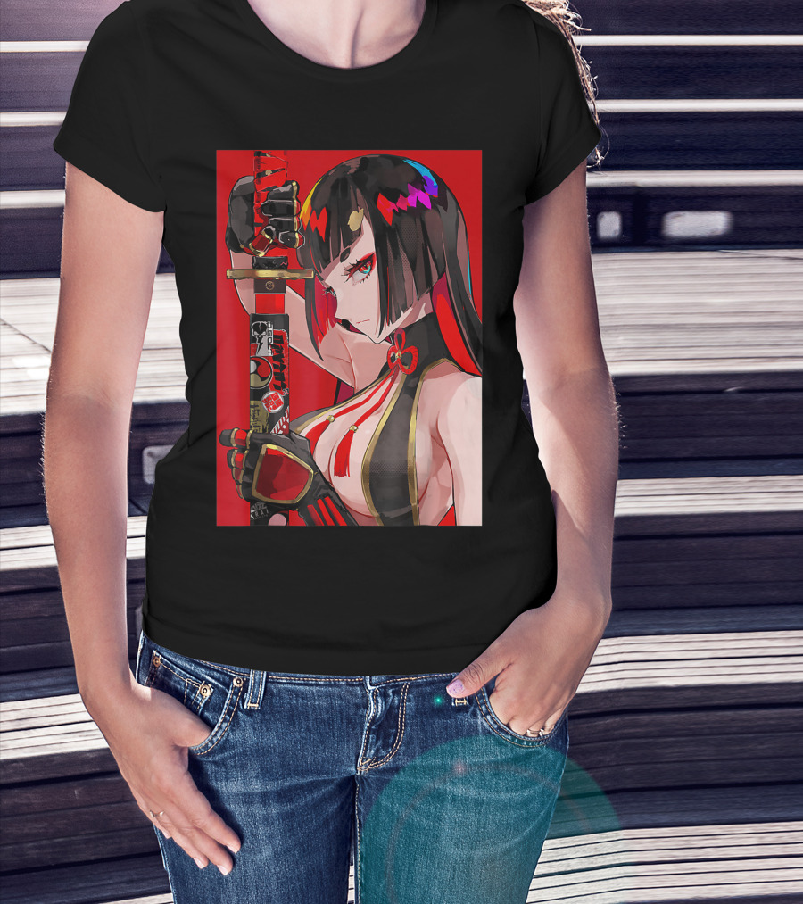Anime Girl Japanese Aesthetic Katana Warrior Otaku T-Shirt