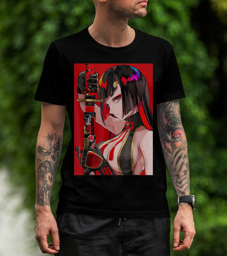 Anime Girl Japanese Aesthetic Katana Warrior Otaku T-Shirt