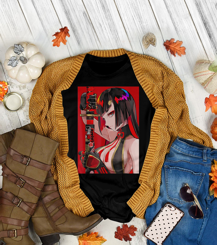 Anime Girl Japanese Aesthetic Katana Warrior Otaku T-Shirt