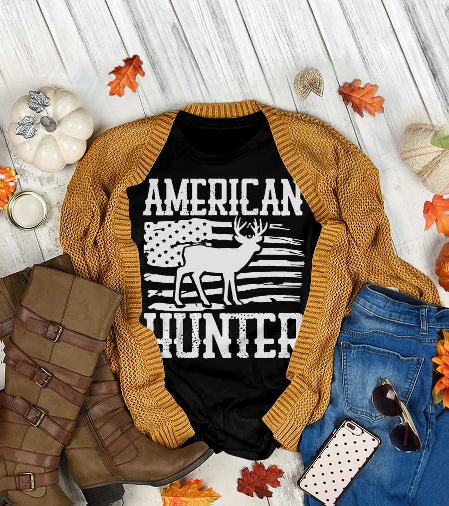 American Flag American Hunter Patriot Party Decor Usa T-Shirt