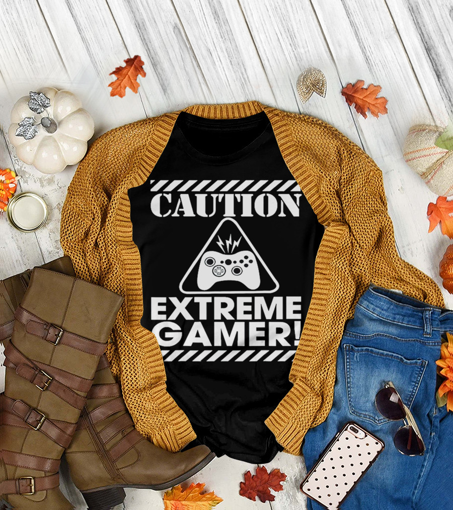 Caution Extreme Gamer Controller Warning T-Shirt