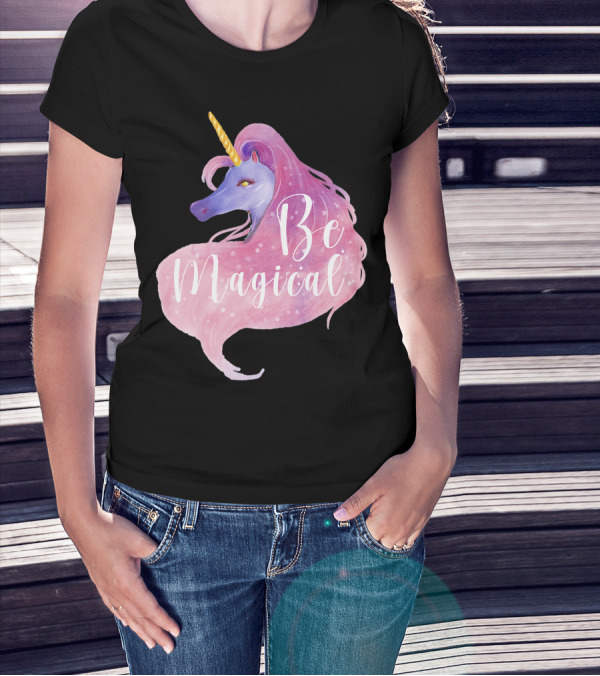 Be Magical Cute Unicorn Watercolor Pink Purple T-Shirt