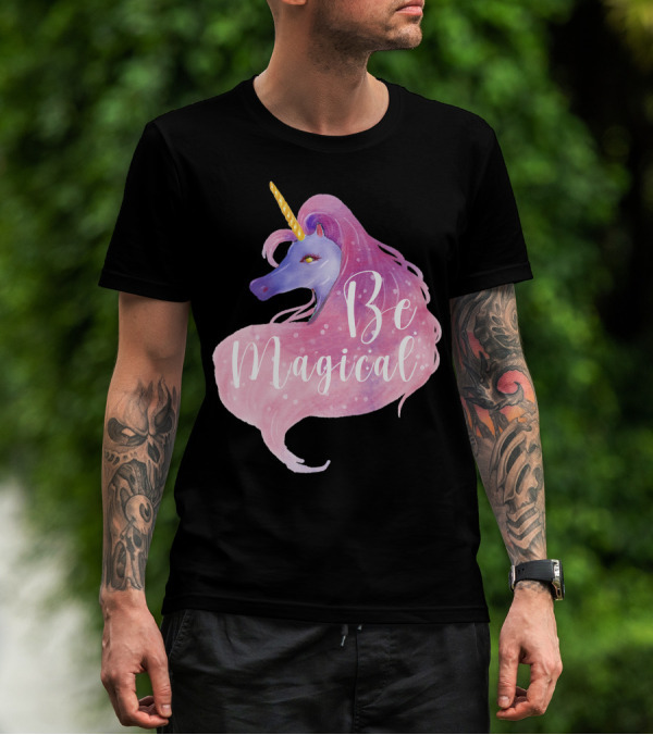 Be Magical Cute Unicorn Watercolor Pink Purple T-Shirt