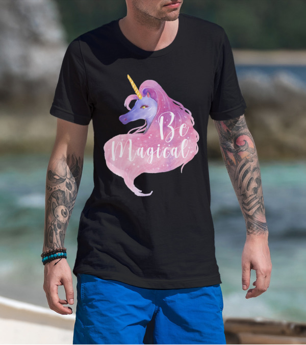 Be Magical Cute Unicorn Watercolor Pink Purple T-Shirt