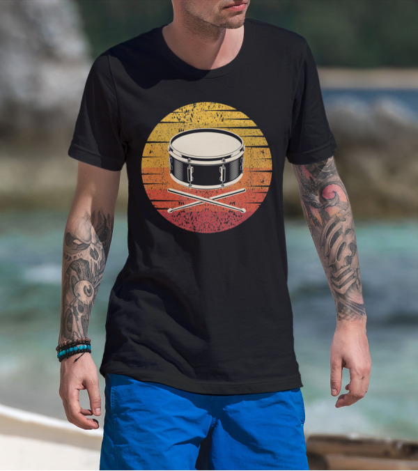 Drum Drummer Drum Band Snare Vintage Sunset T-Shirt