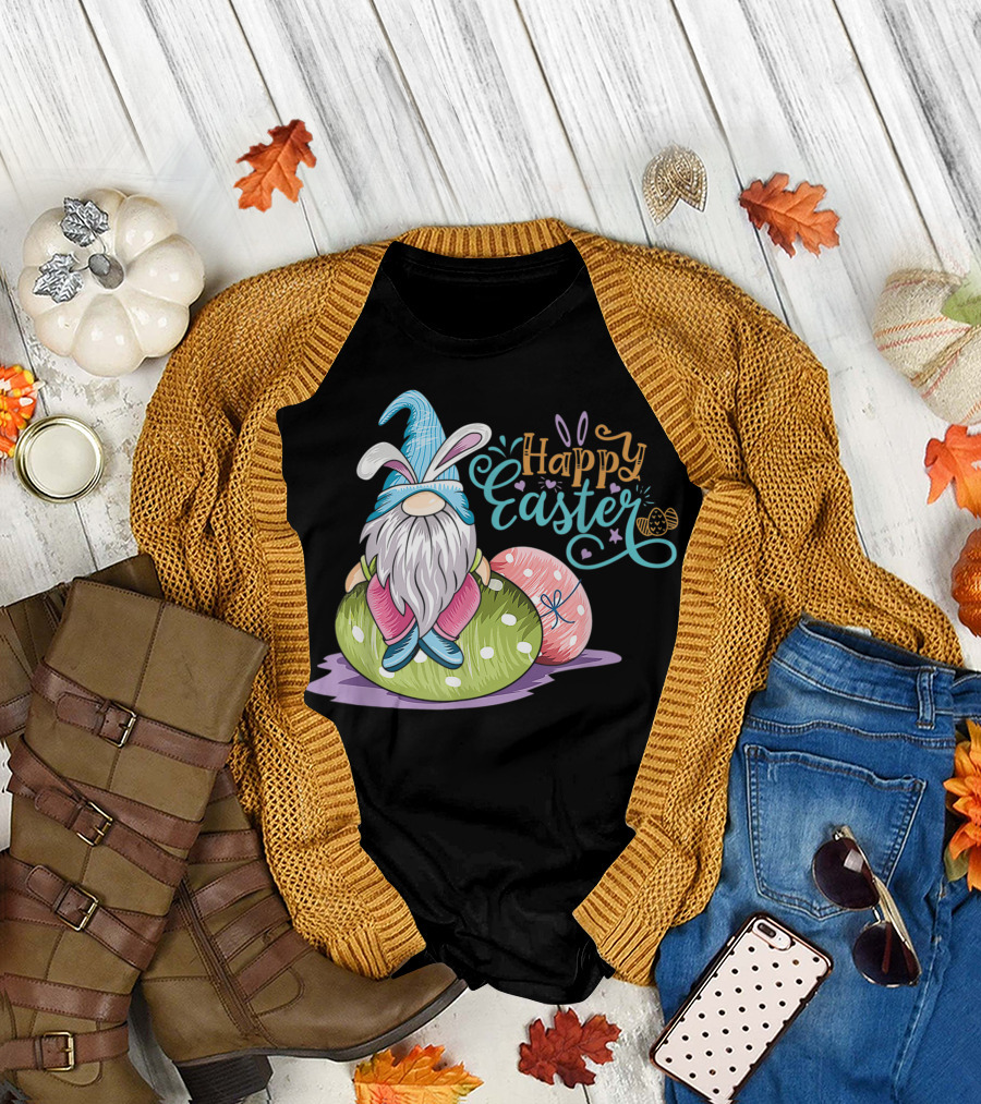 Happy Easter Gnome on Colorful Eggs T-Shirt