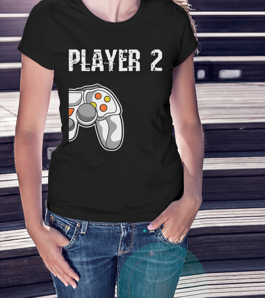 Player 2 Gamer Couple Matching Gaming Player Controller T-Shirt