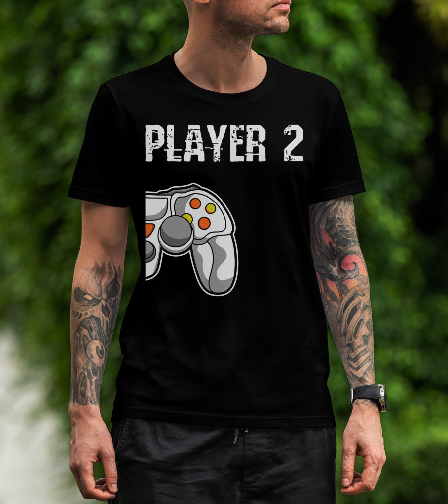 Player 2 Gamer Couple Matching Gaming Player Controller T-Shirt