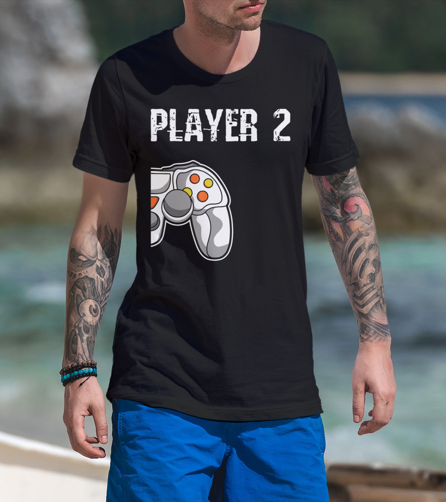 Player 2 Gamer Couple Matching Gaming Player Controller T-Shirt