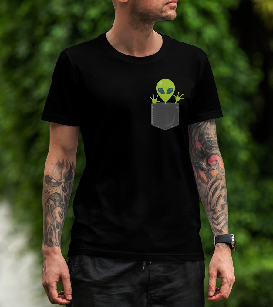 Green Cute Alien Peeking From Pocket T-Shirt