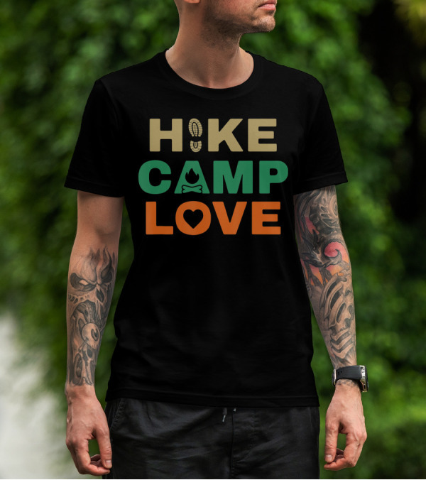 Hike Camp Love Boot Print Bonfire Heart Camping Hiking T-Shirt