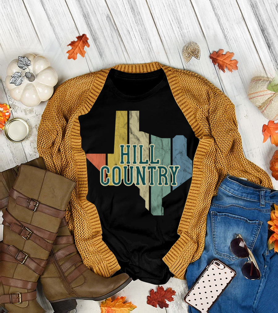 Hill Country Texas State Map Retro T-Shirt