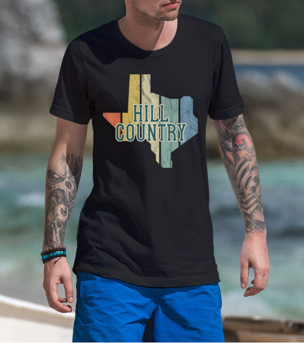 Hill Country Texas State Map Retro T-Shirt