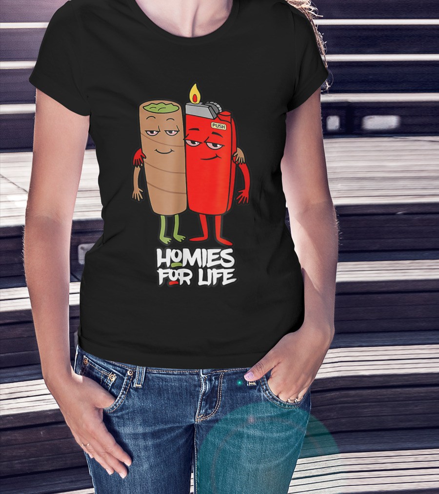 Homies For Life Weed Hugs Blunt Lighter Duo T-Shirt