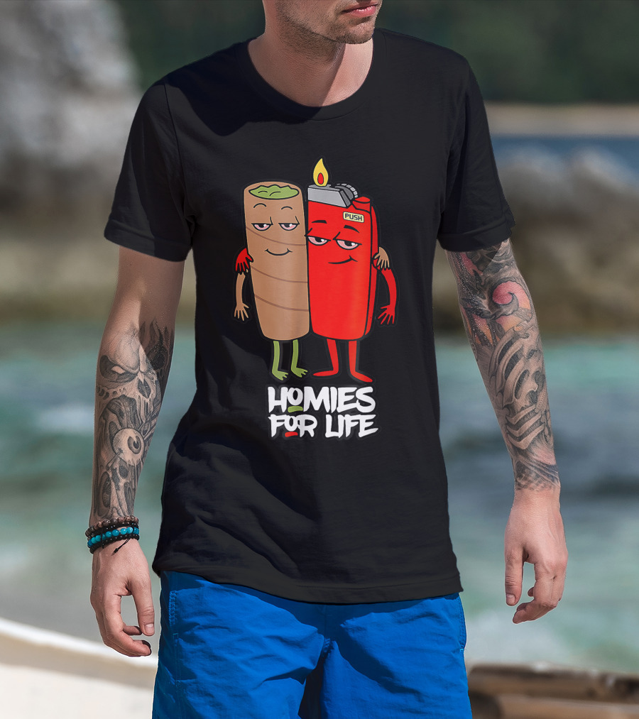 Homies For Life Weed Hugs Blunt Lighter Duo T-Shirt
