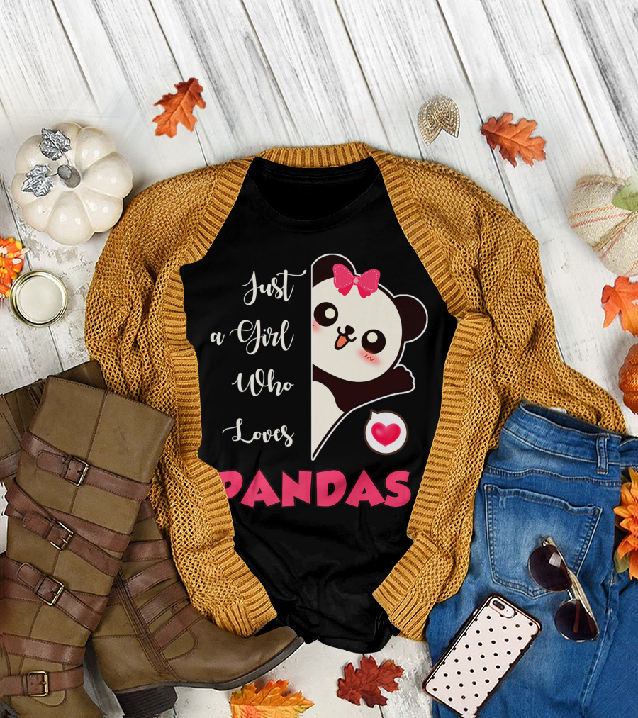 Just A Girl Who Loves Pandas Cute Panda with Bow and Heart T-Shirt