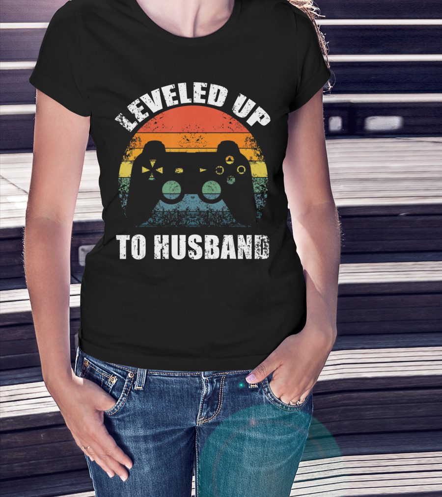 Leveled Up To Husband Retro Video Game Controller Wedding Announcement T-Shirt