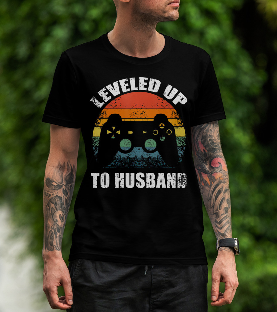 Leveled Up To Husband Retro Video Game Controller Wedding Announcement T-Shirt