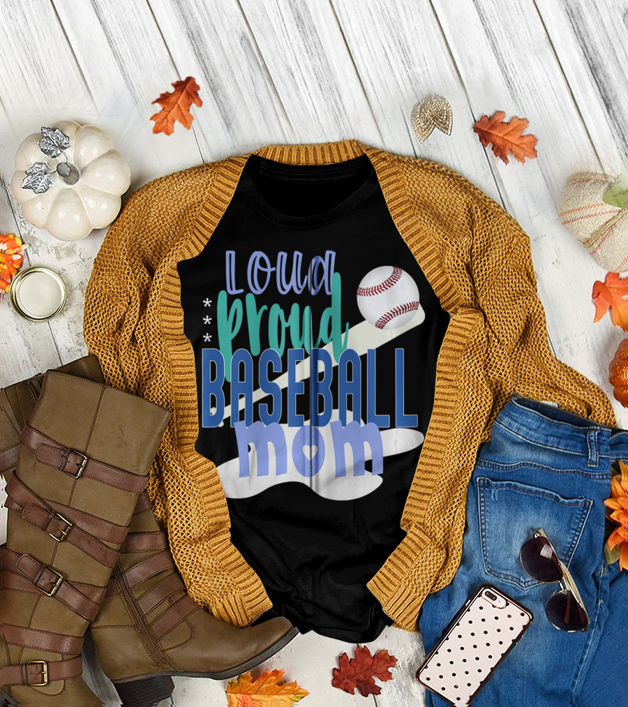 Loud Proud Baseball Mom with Bat and Ball Elements T-Shirt