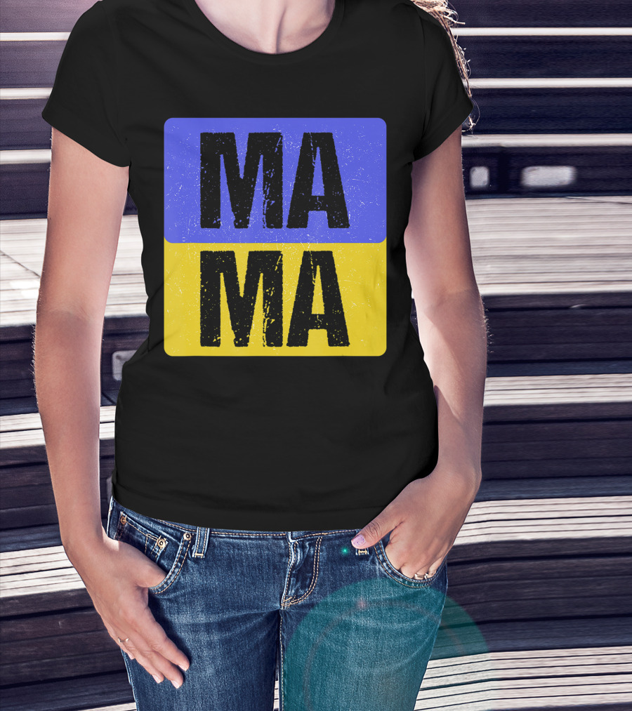 Mama Modern Boxed Square Mom Cute Family Mother Distressed Blue Yellow Blocks T-Shirt