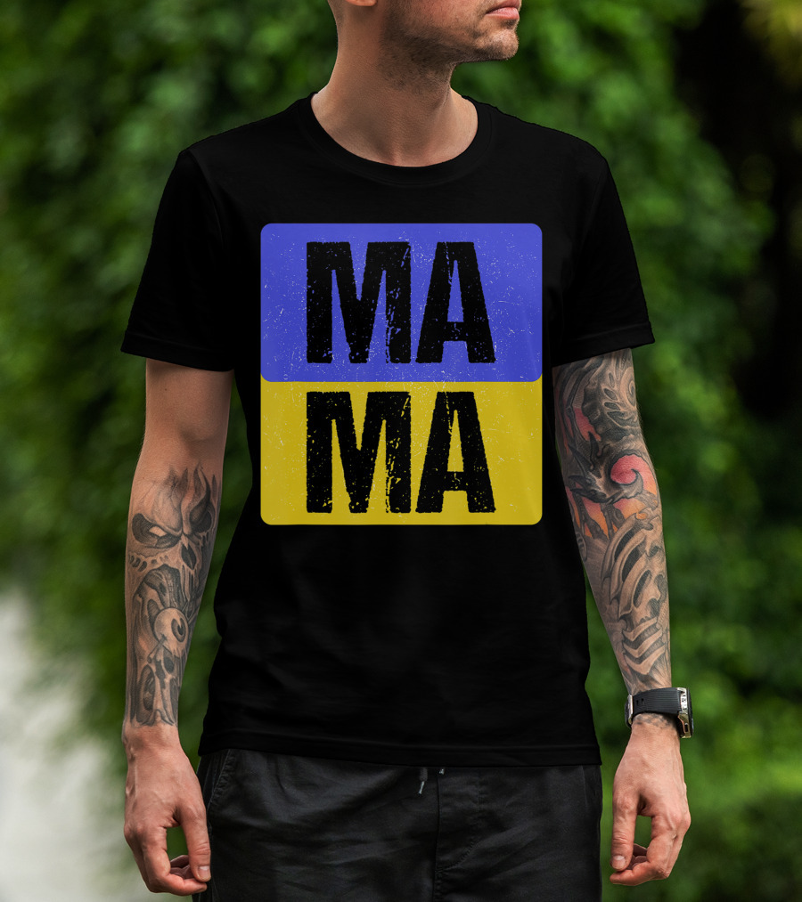 Mama Modern Boxed Square Mom Cute Family Mother Distressed Blue Yellow Blocks T-Shirt