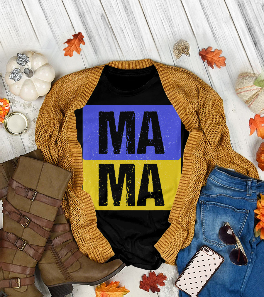 Mama Modern Boxed Square Mom Cute Family Mother Distressed Blue Yellow Blocks T-Shirt