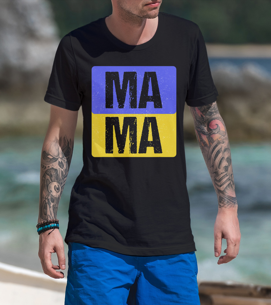 Mama Modern Boxed Square Mom Cute Family Mother Distressed Blue Yellow Blocks T-Shirt