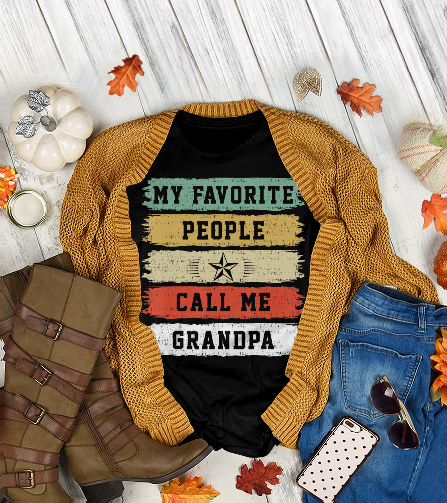 My Favorite People Call Me Grandpa Distressed Stripes Star T-Shirt