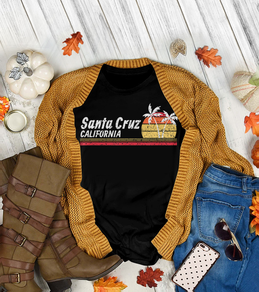 Santa Cruz California Palm Trees Vintage Sunset T-Shirt