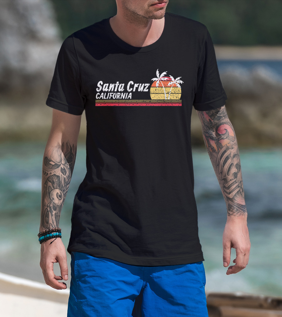 Santa Cruz California Palm Trees Vintage Sunset T-Shirt