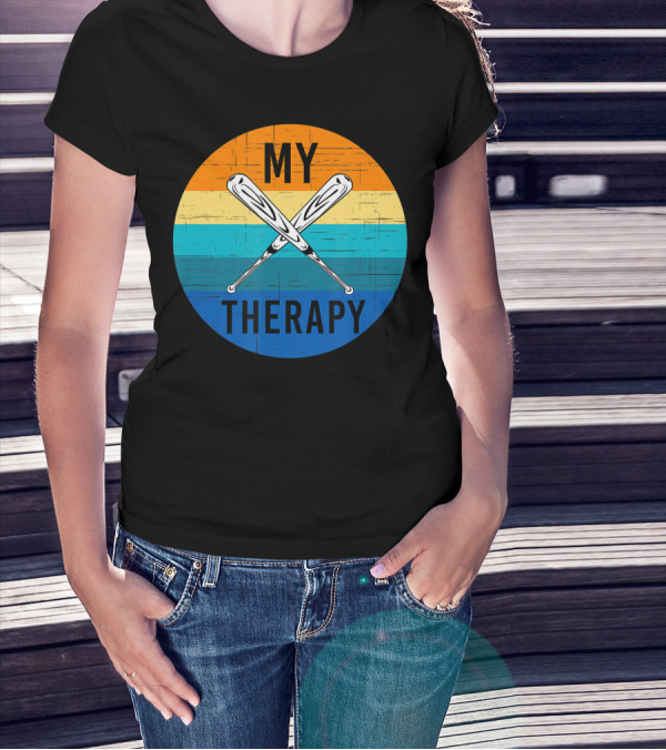 My Therapy Is Baseball American Baseball Fan Training Top Vintage Retro Crossed Bats T-Shirt