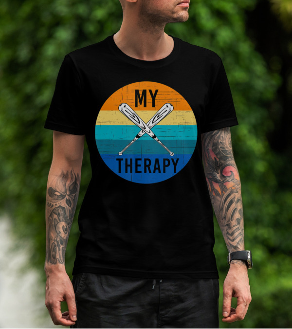 My Therapy Is Baseball American Baseball Fan Training Top Vintage Retro Crossed Bats T-Shirt