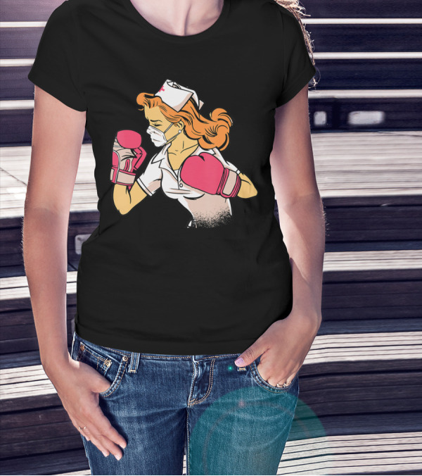 Nurse Boxer With Pink Gloves Fighting Spirit T-Shirt