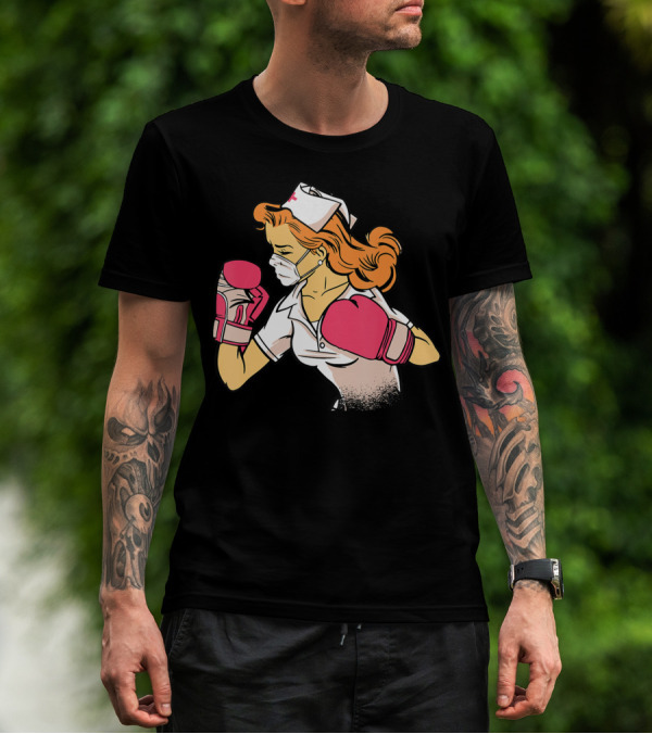 Nurse Boxer With Pink Gloves Fighting Spirit T-Shirt