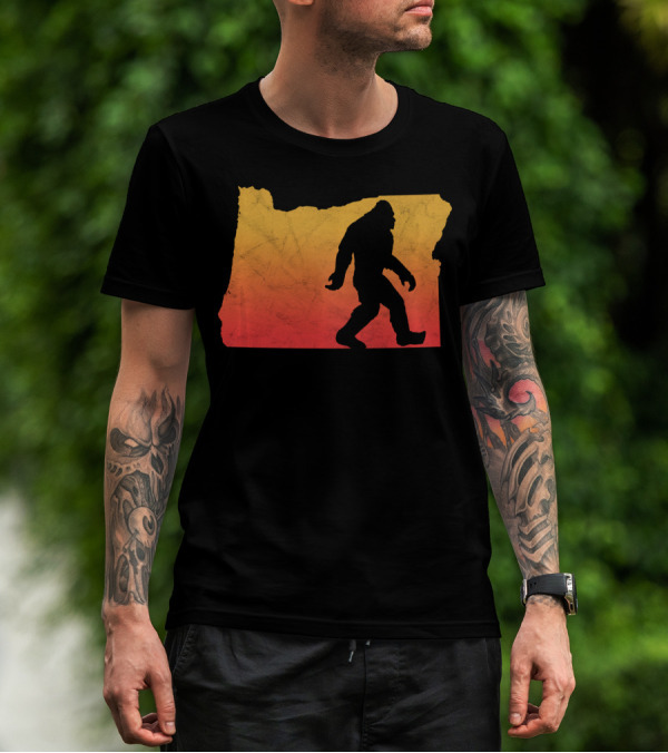 Retro Bigfoot Believer Vintage State Of Oregon Sunset T-Shirt