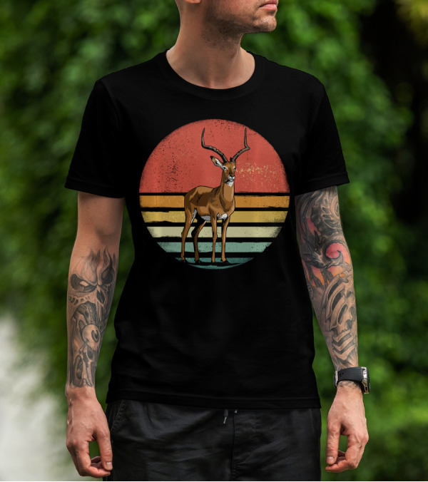 Retro Vintage Impala Nature Lover With Sunset Stripes T-Shirt