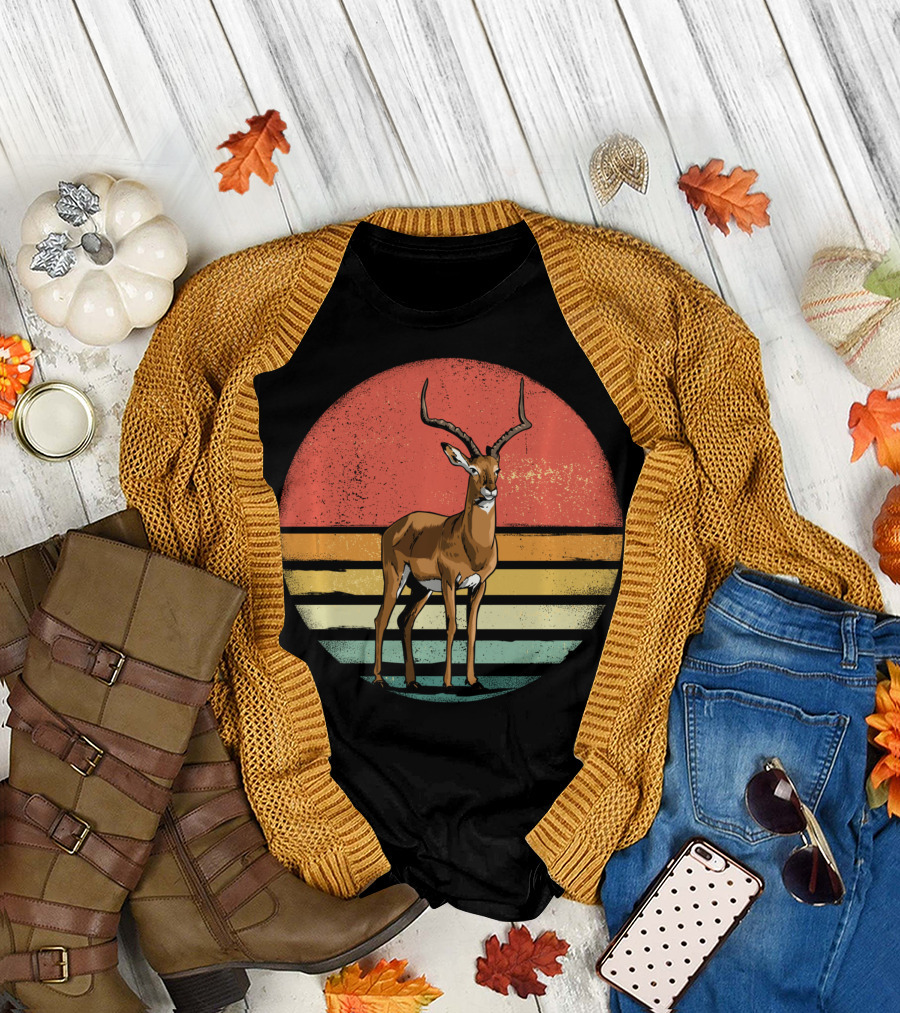 Retro Vintage Impala Nature Lover with Sunset Stripes T-Shirt