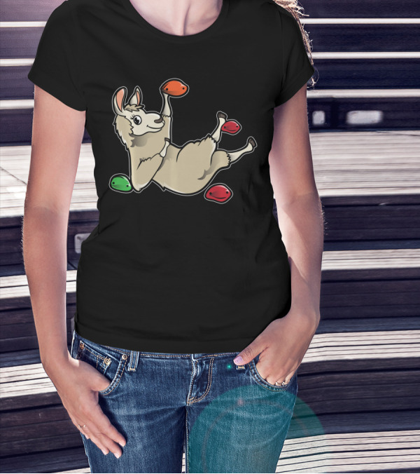 Rock Climbing Llama Alpaca Bouldering Climber Playful Holds T-Shirt